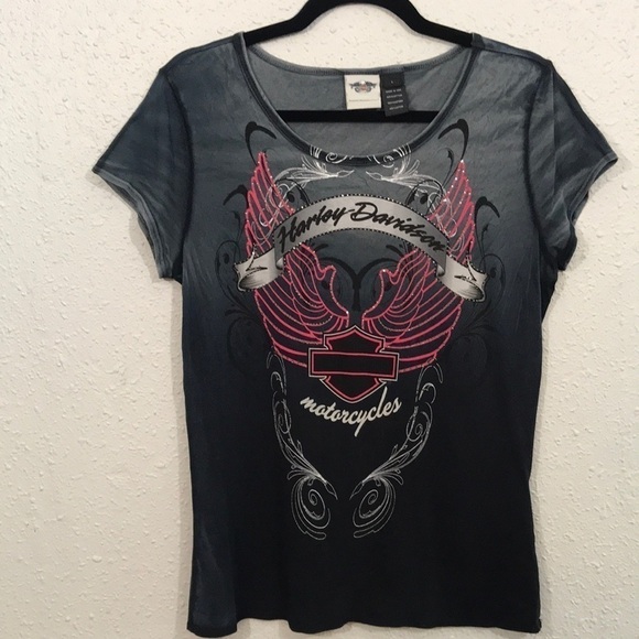 Harley-Davidson Motorcycles Scoop Neck Light Weight Screen Print Tee size L - Picture 1 of 8